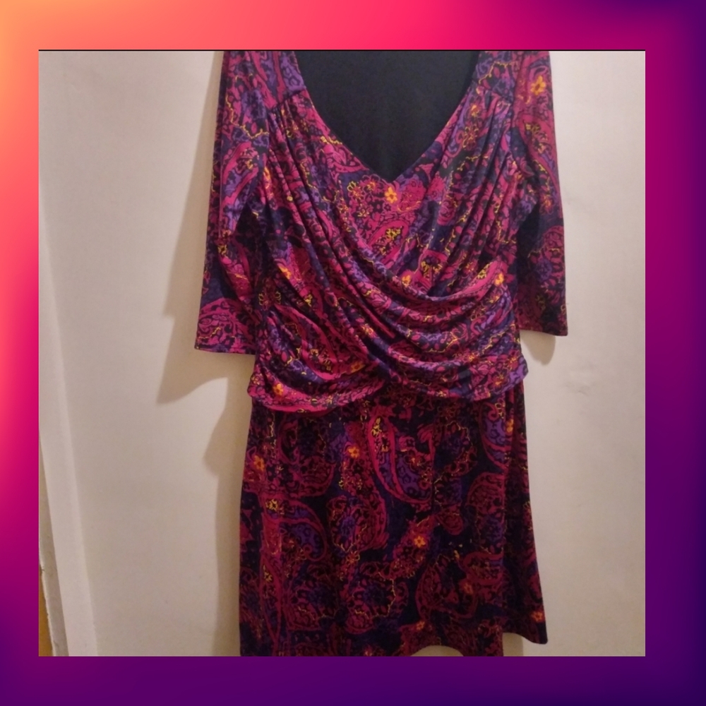 B-Slim Purple Multi Color,Faux Wrap Dress